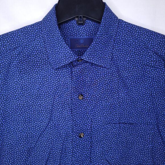 David Donahue Shirt Mens Large Blue Printed Cotton - Picture 1 of 11